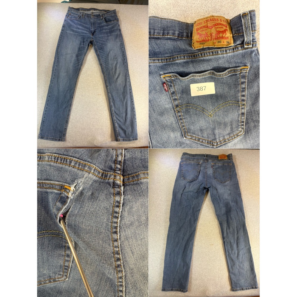 Levis 559 Relaxed Straight Jeans Mens 36x34 Blue Medium Wash Denim thrashed